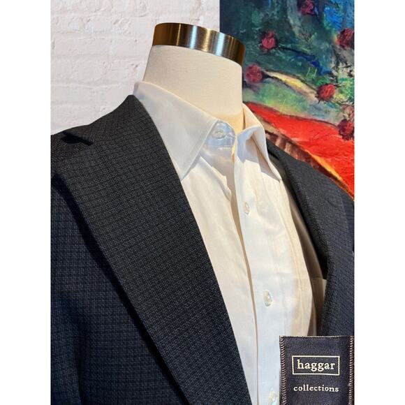 Vtg Haggar Collection 42R Blue Black Check Plaid Tweed Blazer Sport Coat Jacket - Picture 4 of 16
